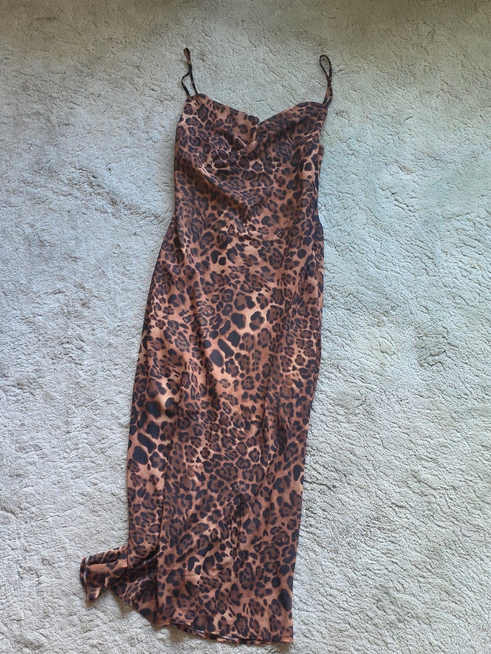 Leopard Print Maxi Slip Dress in Brown